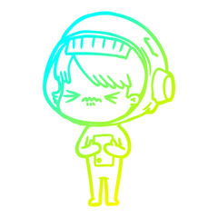 cold gradient line drawing angry cartoon space girl