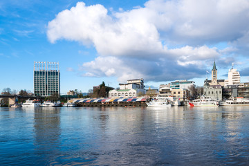 Naklejka premium Valdivia, Region de Los Rios, Chile - View of downtown Valdivia across the Calle Calle River.