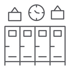 School lockers thin line icon, gym and changing, closet sign, vector graphics, a linear pattern on a white background.