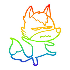 rainbow gradient line drawing cartoon annoyed wolf