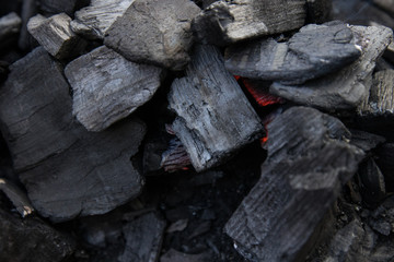 black charcoal in a grill