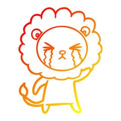 warm gradient line drawing cartoon crying lion