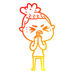 warm gradient line drawing cartoon angry woman