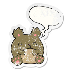 cartoon bear and speech bubble distressed sticker