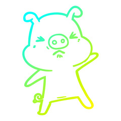 cold gradient line drawing cartoon angry pig