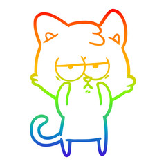 rainbow gradient line drawing bored cartoon cat