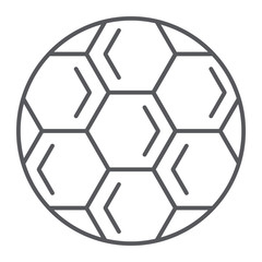 Soccer ball thin line icon, play and game, football ball sign, vector graphics, a linear pattern on a white background.