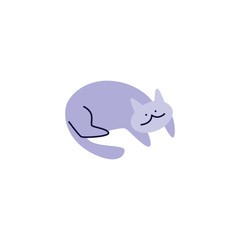 Cute pleased pet the cat or kitten laying flat vector illustration isolated.