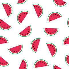 Watermelon cartoon seamless pattern. Baby and kids style abstract geometric background. Colorful vector illustration.  Funny watermelons. Cute kawaii smiling watermelons