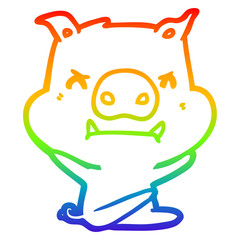 rainbow gradient line drawing angry cartoon pig throwing tantrum