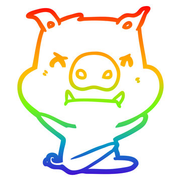recommend clip art: rainbow gradient line drawing angry cartoon pig throwing tantrum