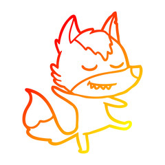 warm gradient line drawing friendly cartoon wolf balancing