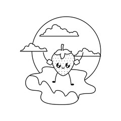 strawberry with floats in beach kawaii