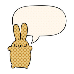 cartoon rabbit and speech bubble in comic book style