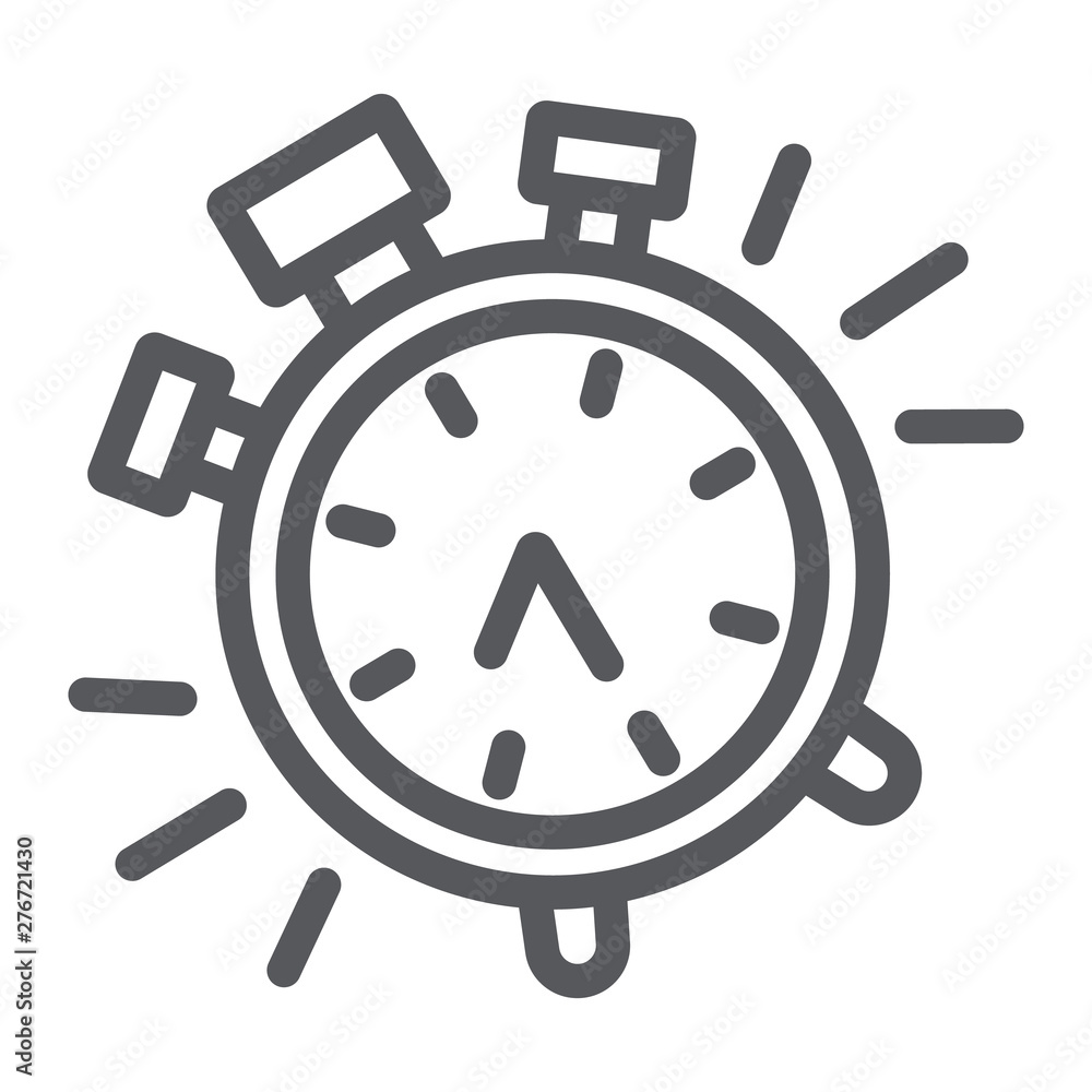 Poster alarm clock line icon, time and clock, watch sign, vector graphics, a linear pattern on a white back