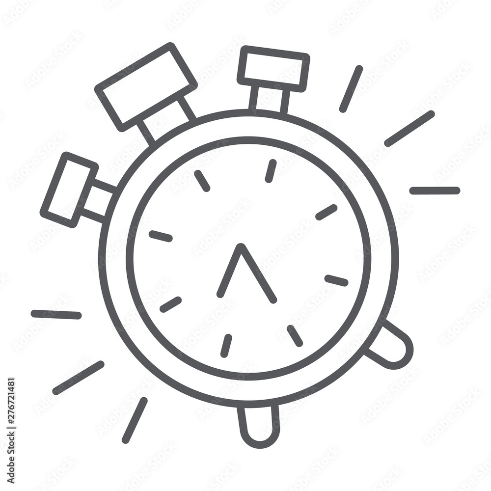 Poster alarm clock thin line icon, time and clock, watch sign, vector graphics, a linear pattern on a white