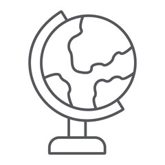 Table globe thin line icon, education and geography, world map sign, vector graphics, a linear pattern on a white background.