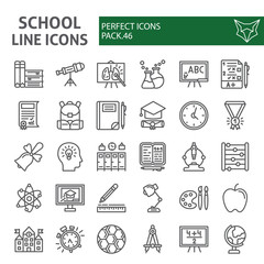 School line icon set, education symbols collection, vector sketches, logo illustrations, study signs linear pictograms package isolated on white background.