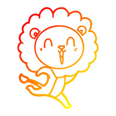 warm gradient line drawing laughing lion cartoon running