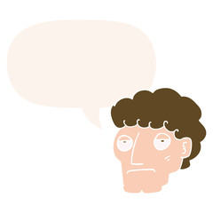 cartoon bored man and speech bubble in retro style