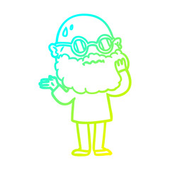 cold gradient line drawing cartoon worried man with beard and sunglasses