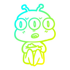 cold gradient line drawing cartoon three eyed alien