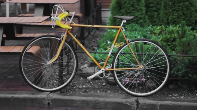yellow bike parking  vintage  lifestyle urban