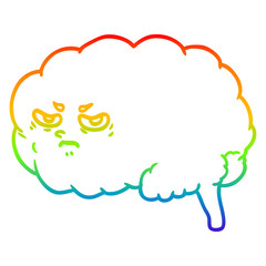 rainbow gradient line drawing cartoon angry brain