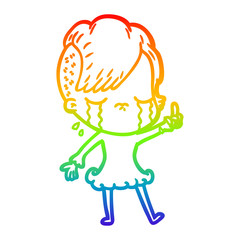 rainbow gradient line drawing cartoon crying girl