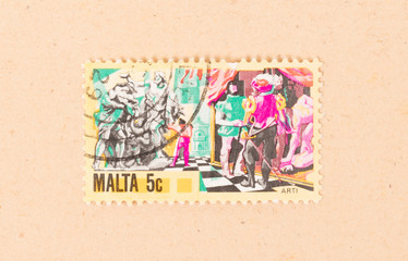 MALTA - CIRCA 1980: A stamp printed in Malta shows a historical scene, circa 1980