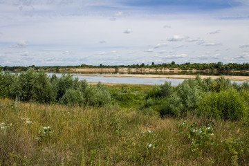 The river Oka to Murom, Russia overcast rainy summer day