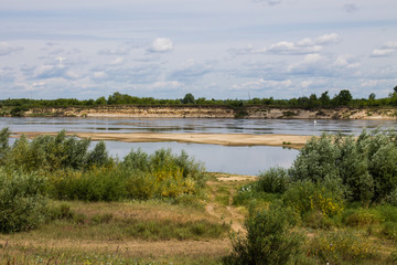The river Oka to Murom, Russia overcast rainy summer day