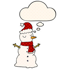 cartoon snowman and thought bubble in comic book style