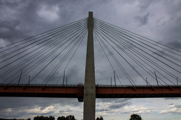 Obraz premium A large cable-stayed bridge over the Oka river in Murom, Russia