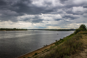 The river Oka to Murom, Russia overcast rainy summer day