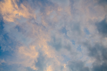 Sky background. Colorful clouds at sunset