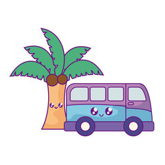 van vehicle with palm tropical kawaii