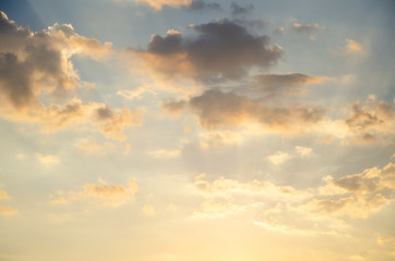 Naklejka na ściany i meble Colorful sky background with clouds at sunrise