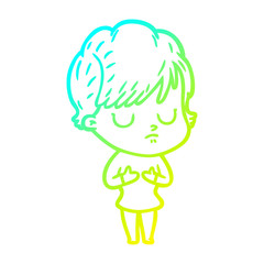 cold gradient line drawing cartoon woman