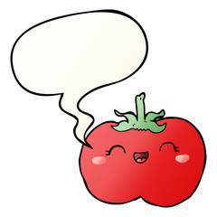 cartoon tomato and speech bubble in smooth gradient style