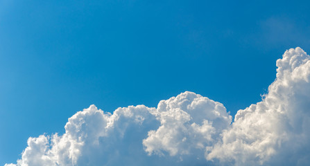 Panorama of blue sky with white cumulus clouds