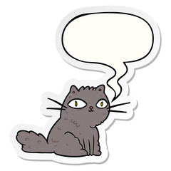 cartoon cat looking right at you and speech bubble sticker