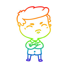rainbow gradient line drawing cartoon annoyed man