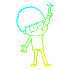 cold gradient line drawing nervous cartoon boy with idea