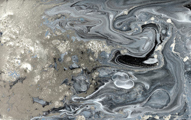 Marbling pattern. Golden powder marble liquid texture.