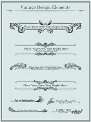 Set of vintage decorative frames and elements. Vector ornamental elements and dividers useful for print and design.