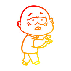 warm gradient line drawing cartoon tired bald man
