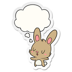 cute cartoon rabbit and thought bubble as a printed sticker