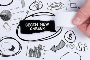 Business, technology, internet and networking concept. Young entrepreneur showing keyword: begin new career