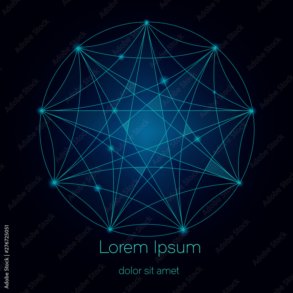 Aufkleber abstract futuristic design. dots with linear and triangular pattern shapes on dark blue background. 